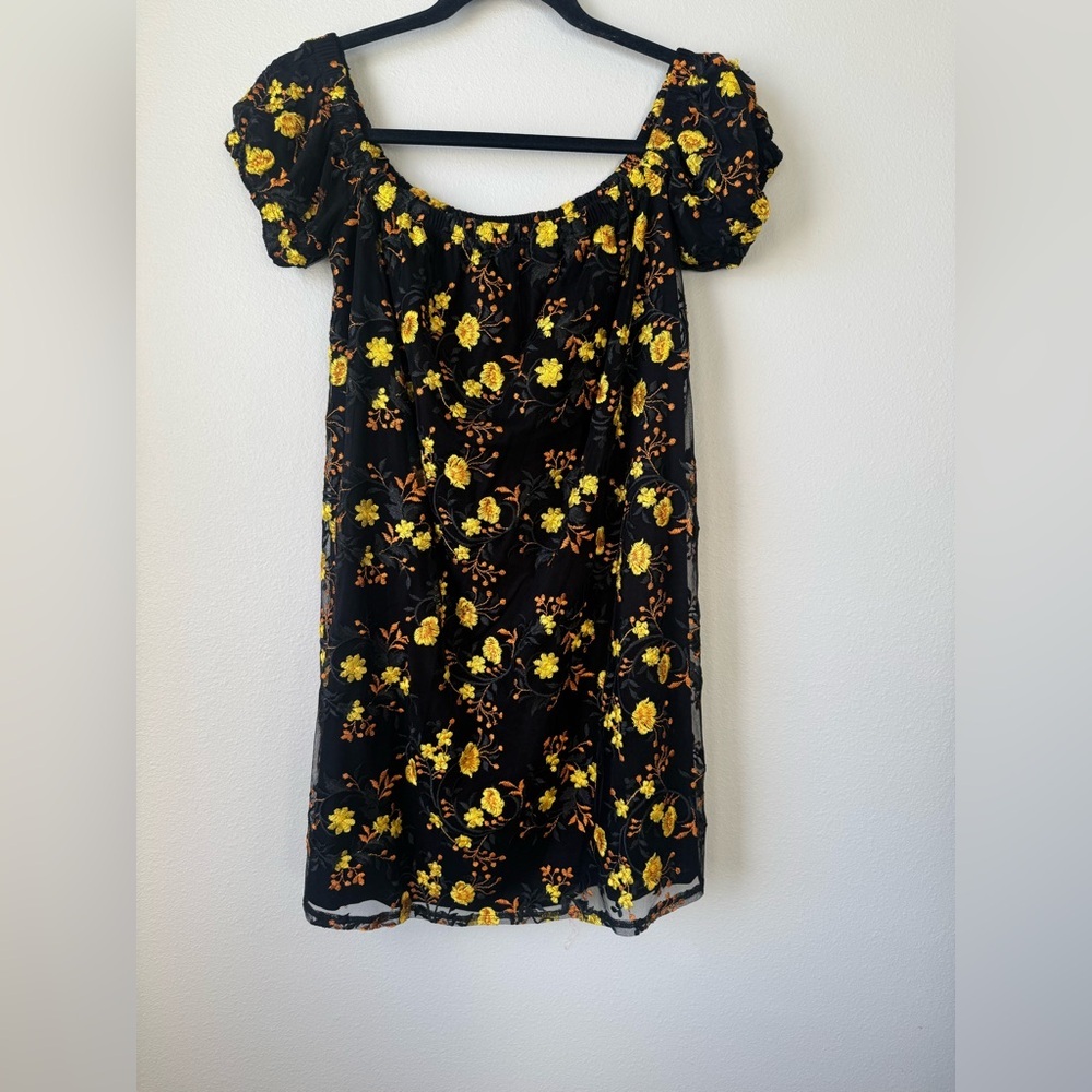 Pins & Needles Black Dress with Yellow Floral Pattern